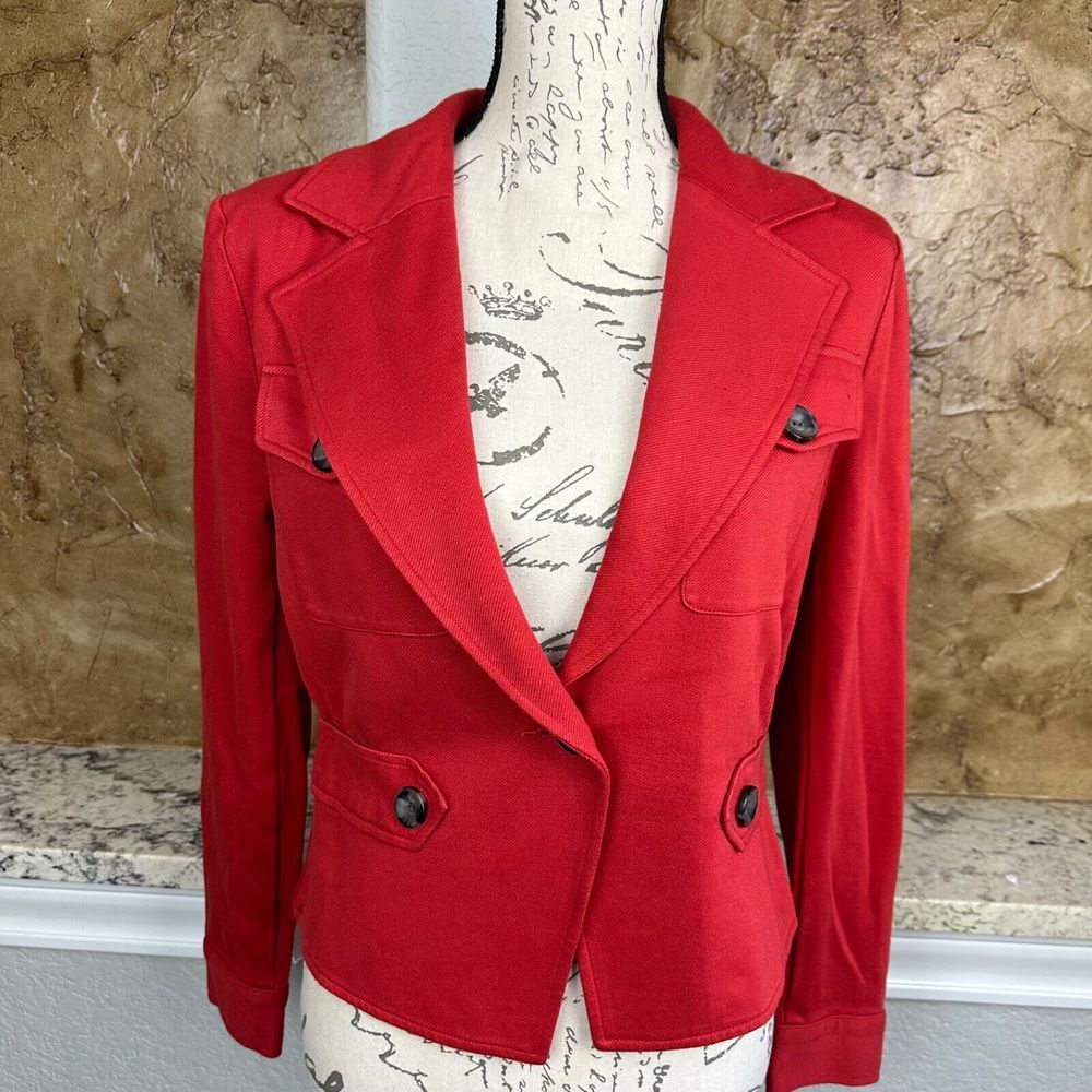 CAbi Red Cropped Tailored Blazer Jacket